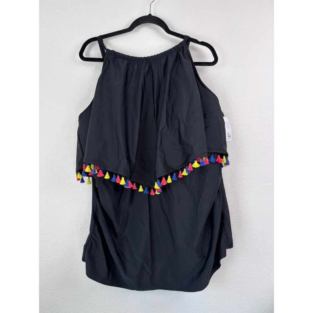 Swim by Cacique womens 26 black lightly lined no-wire high neck tankini swim top